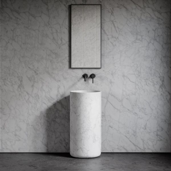 front full view of bhaswara white marble basin