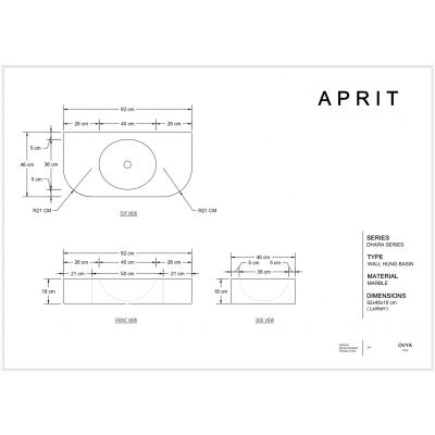 dimensions of wall-mount wash basin of aprit in dhara series