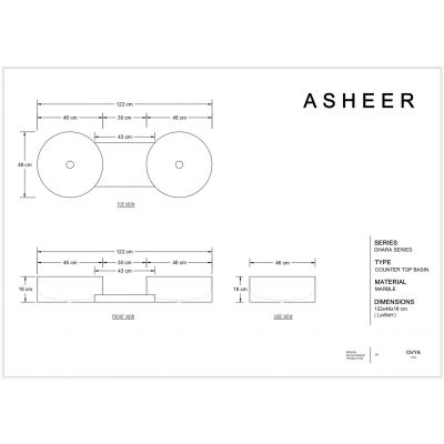 Dimensions of Bhaswara White Marble Dual Counter top basins