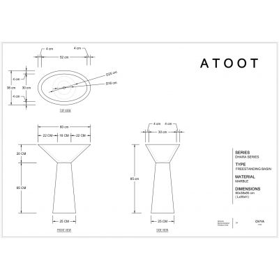 Dimensions of freestanding basin made from botochino italian marble for your luxury bathroom