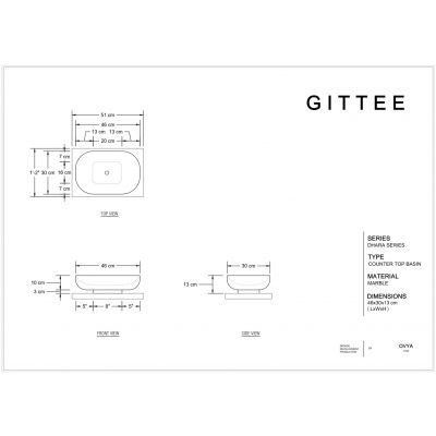 Dimensions for botochino italian marble counter top basin