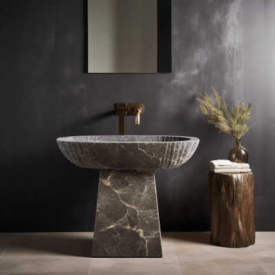 Grey Rock Stone Freestanding basin, luxury stone basin