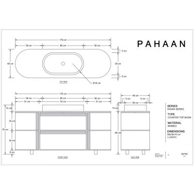 Dimensions of Counter top washbasin made from emrald green marble with vanity storage for great luxury plus functionality