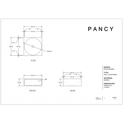 Dimensions of Pancy wall mount washbasin in Bhaswara white marble
