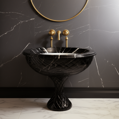 Luxury freestanding basin for bathroom made from marine black marble 