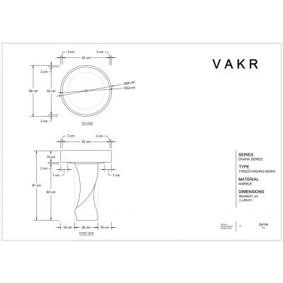 dimensions of vakr a product from dhara series a freestanding basin made from botochino italian marble