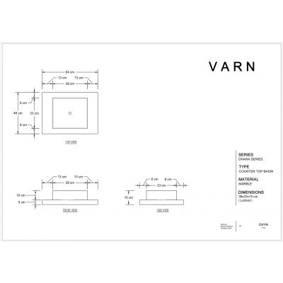 dimensions of varn a counter top wash basin for tiny space bathroom.